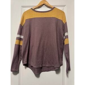 So Long Sleeve Top Large Purple Yellow Striped Color Block
